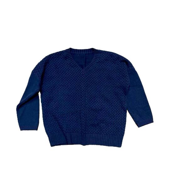Navy v-neck 3/4 sleeve knit sweater large - Picture 1 of 8